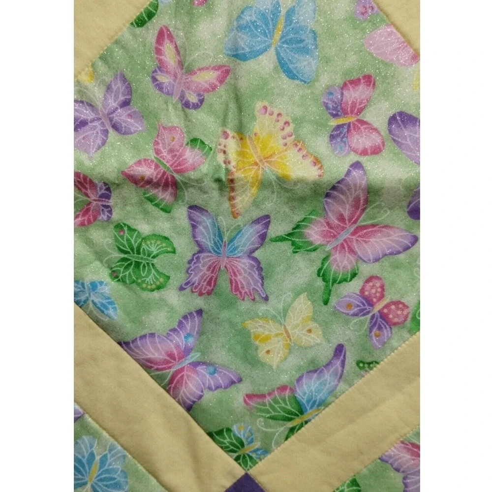 Handmade Quilted Table Runner Butterfly‎ Print Purple Accents Spring Decor